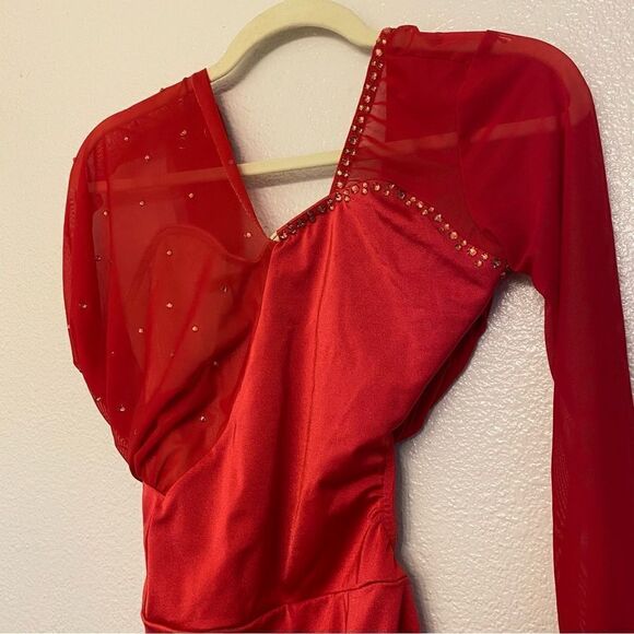Kelle red 2 piece leotard and leggings Dance Costume set -Adult SA - Picture 5 of 14